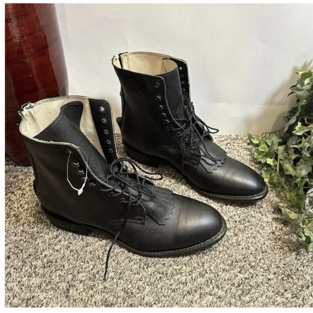 VTG Durango DB1730X Kiltie Western Boots Black Leather 9.5 D Back Heel Zip NEW